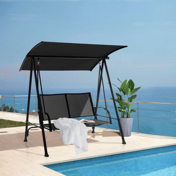 2-seat Outdoor Swing With Adjustable Canopy For Patio/Garden Black Image 6