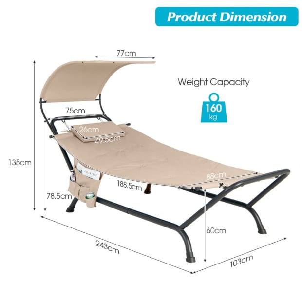 Patio Hanging Chaise Lounge Chair With Storage Bag Beige Image 4