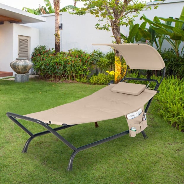 Patio Hanging Chaise Lounge Chair With Storage Bag Beige Image 2