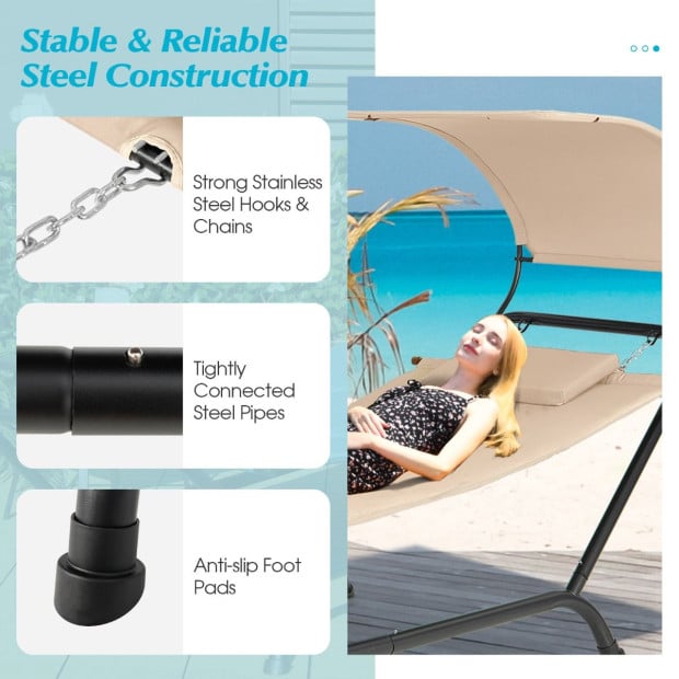 Patio Hanging Chaise Lounge Chair With Storage Bag Beige Image 6