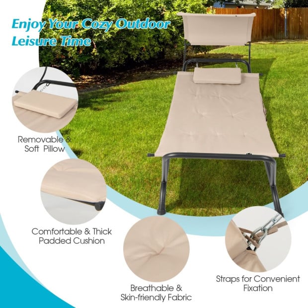 Patio Hanging Chaise Lounge Chair With Storage Bag Beige Image 3
