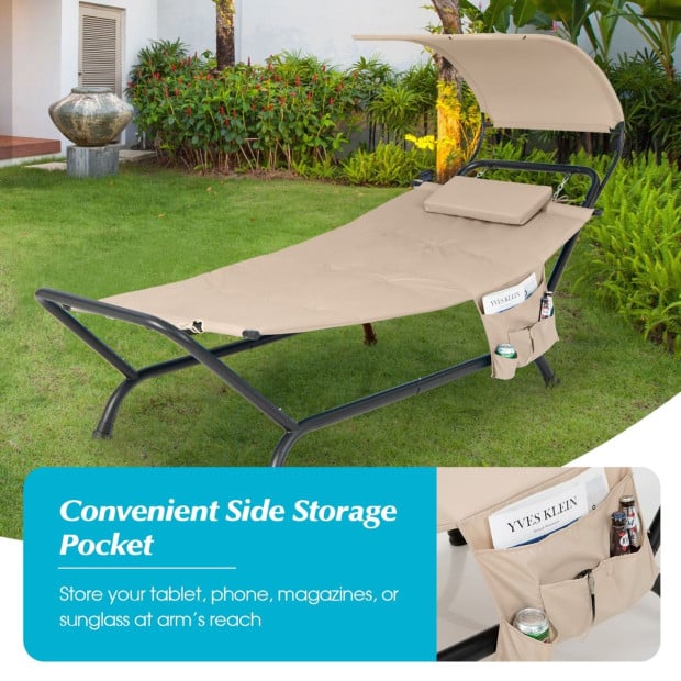 Patio Hanging Chaise Lounge Chair With Storage Bag Beige Image 5