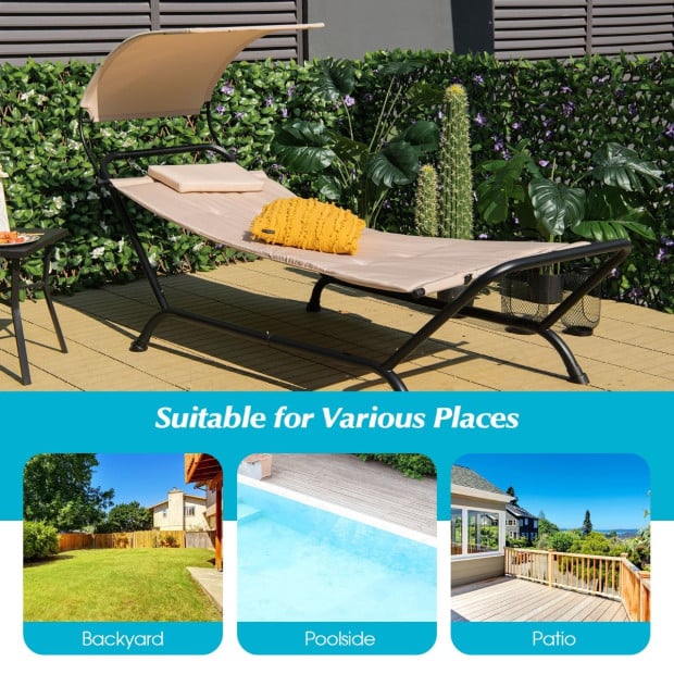 Patio Hanging Chaise Lounge Chair With Storage Bag Beige Image 8