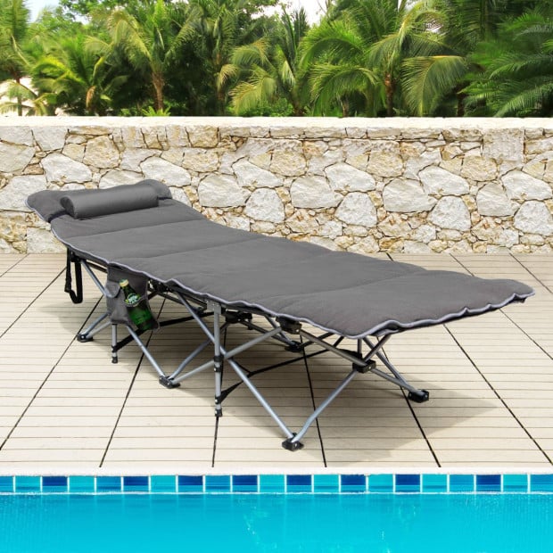 Folding Travel Camping Cot With Removable Mattress & Pillow Grey Image 7