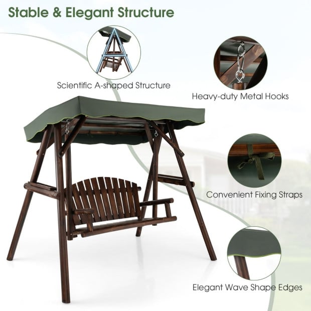 2 Person A-frame Wooden Garden Swing Chair With Adjustable Canopy Image 5