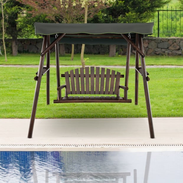 2 Person A-frame Wooden Garden Swing Chair With Adjustable Canopy Image 2
