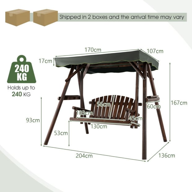 2 Person A-frame Wooden Garden Swing Chair With Adjustable Canopy Image 4