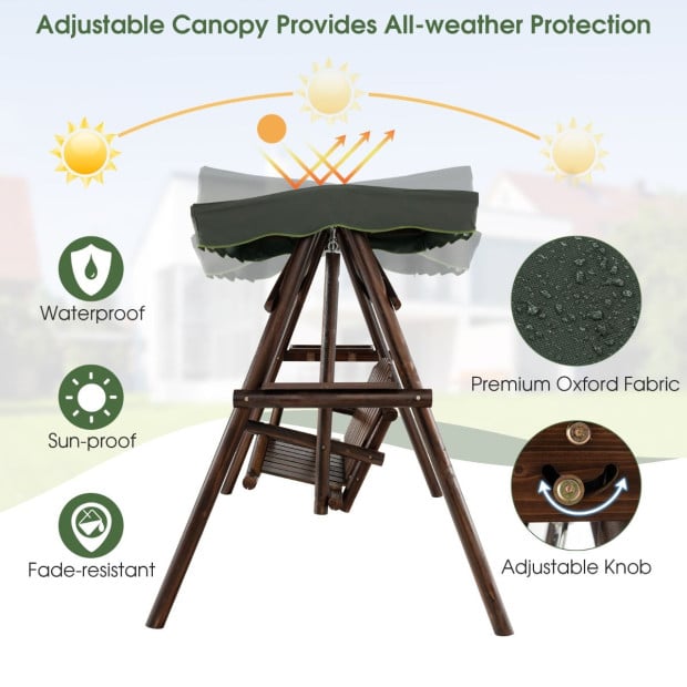 2 Person A-frame Wooden Garden Swing Chair With Adjustable Canopy Image 8