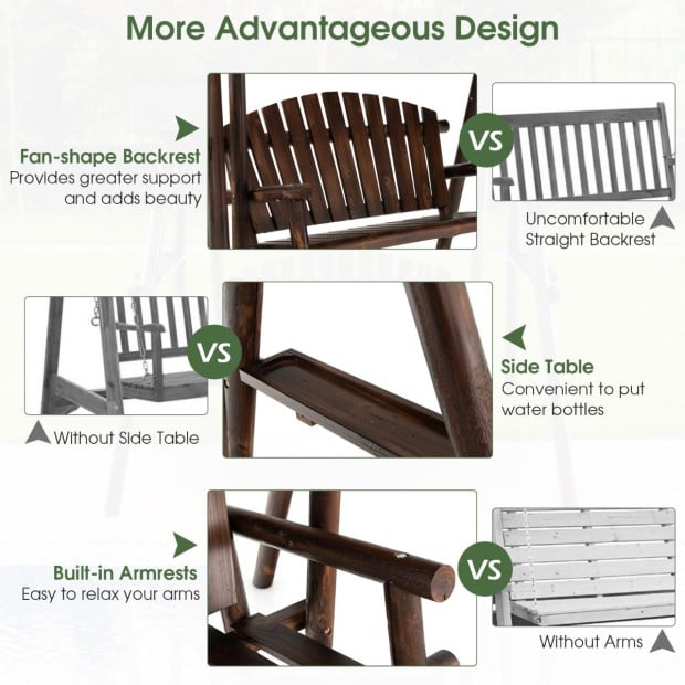 2 Person A-frame Wooden Garden Swing Chair With Adjustable Canopy Image 9