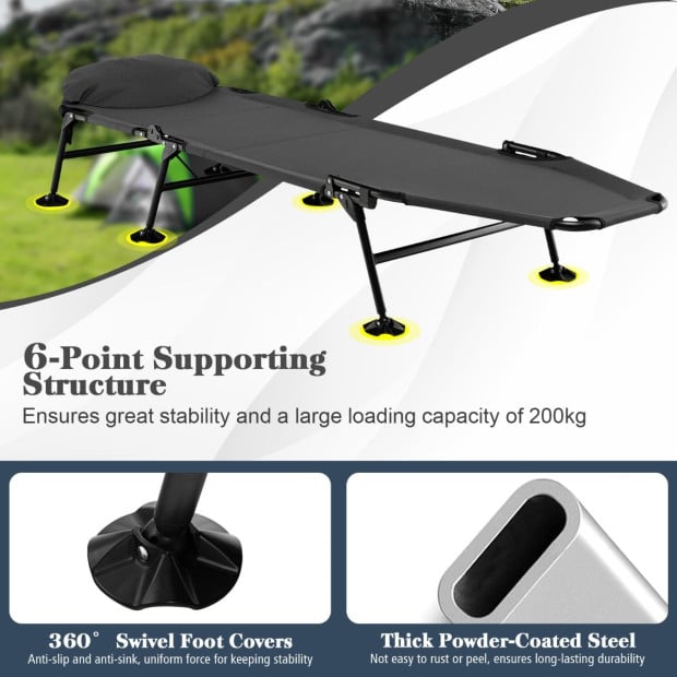 Folding Camping Cot With Mattress Adjustable Backrest Grey Image 3
