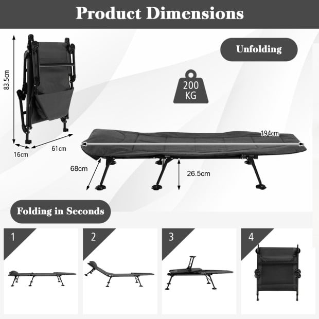 Folding Camping Cot With Mattress Adjustable Backrest Grey Image 5