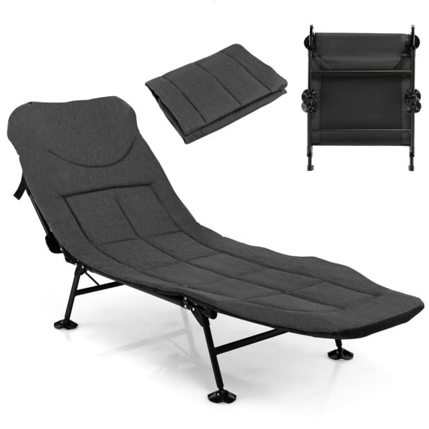 Folding Camping Cot With Mattress Adjustable Backrest Grey Image 7