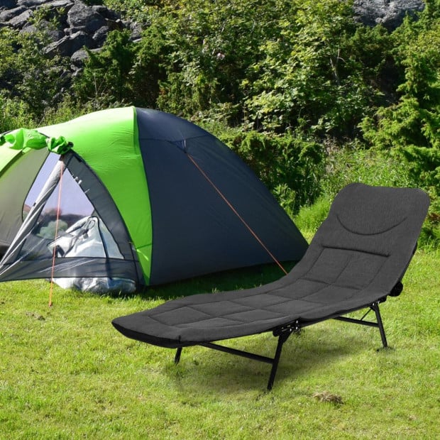 Folding Camping Cot With Mattress Adjustable Backrest Grey Image 2
