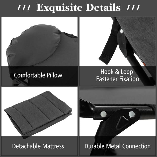 Folding Camping Cot With Mattress Adjustable Backrest Grey Image 8