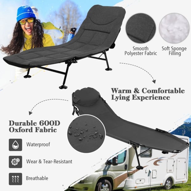 Folding Camping Cot With Mattress Adjustable Backrest Grey Image 9
