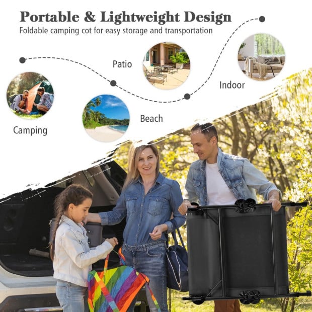 Folding Camping Cot With Mattress Adjustable Backrest Grey Image 10