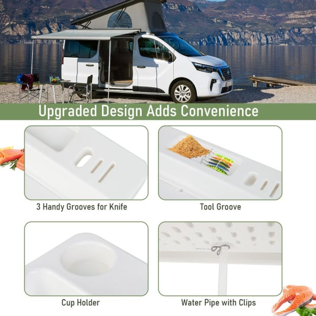 Folding Fish Fillet Camping Table w/ Knife Slots And Drainage Hose Image 3
