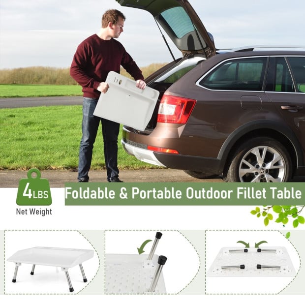 Folding Fish Fillet Camping Table w/ Knife Slots And Drainage Hose Image 8