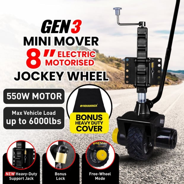 Gen3 Mini Mover 12V 550W Electric Motorised Jockey Wheel - Black Image 16