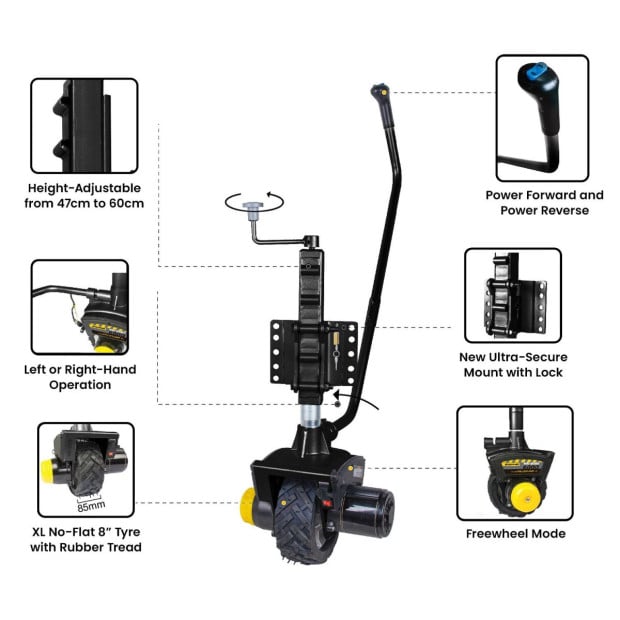 Gen3 Mini Mover 12V 550W Electric Motorised Jockey Wheel - Black Image 8