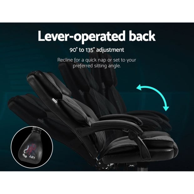 Executive Office Chair Leather Gaming Computer Desk Recliner Black Image 5