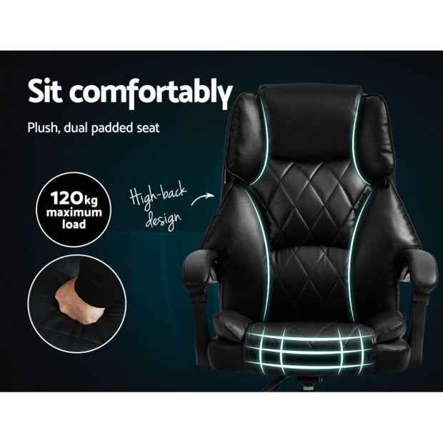 Executive Office Chair Leather Gaming Computer Desk Recliner Black Image 6