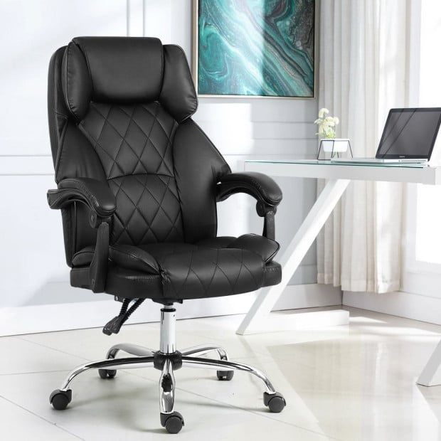 Executive Office Chair Leather Gaming Computer Desk Recliner Black Image 8