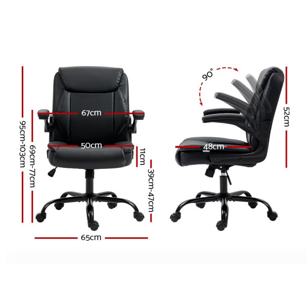 Office Chair Leather Computer Desk Chairs Executive Gaming Study Black Image 2
