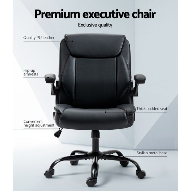 Office Chair Leather Computer Desk Chairs Executive Gaming Study Black Image 5