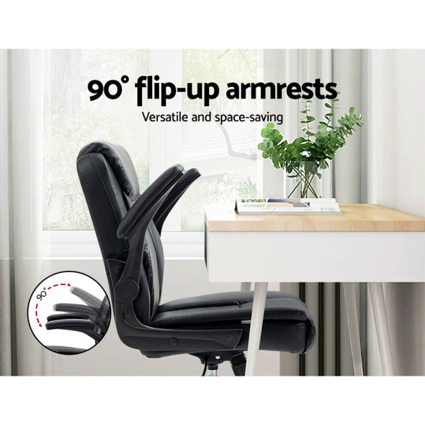 Office Chair Leather Computer Desk Chairs Executive Gaming Study Black Image 6