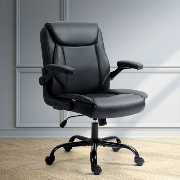 Office Chair Leather Computer Desk Chairs Executive Gaming Study Black Image 8