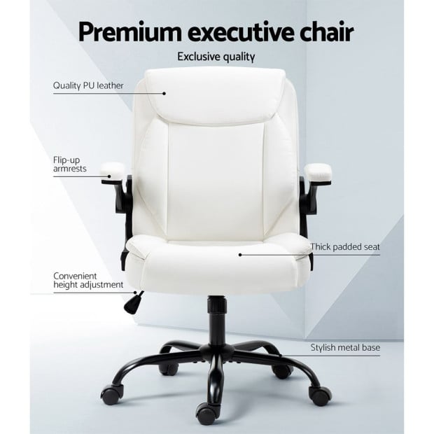 Office Chair Leather Computer Executive Chairs Gaming Study Desk White Image 5