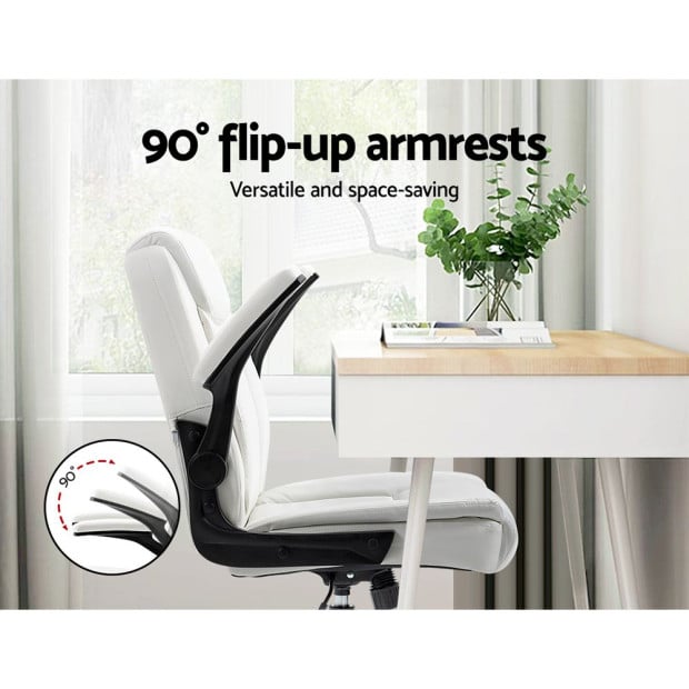 Office Chair Leather Computer Executive Chairs Gaming Study Desk White Image 6