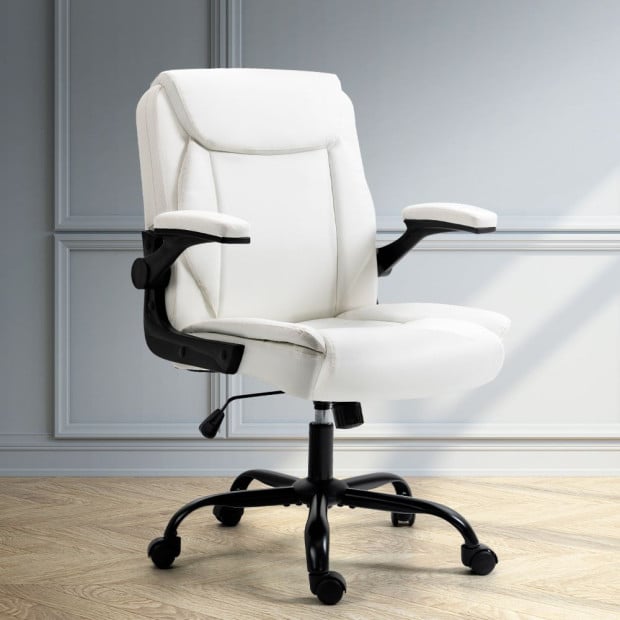 Office Chair Leather Computer Executive Chairs Gaming Study Desk White Image 8