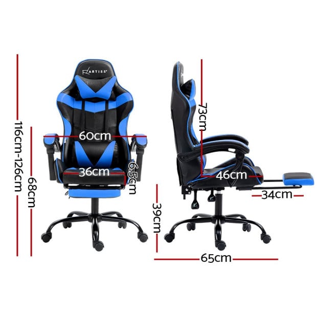 Office Chair Leather Gaming Chairs Footrest Recliner Study Work Blue Image 2