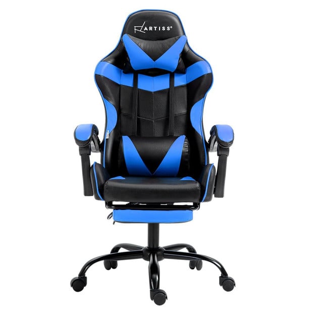 Office Chair Leather Gaming Chairs Footrest Recliner Study Work Blue Image 3