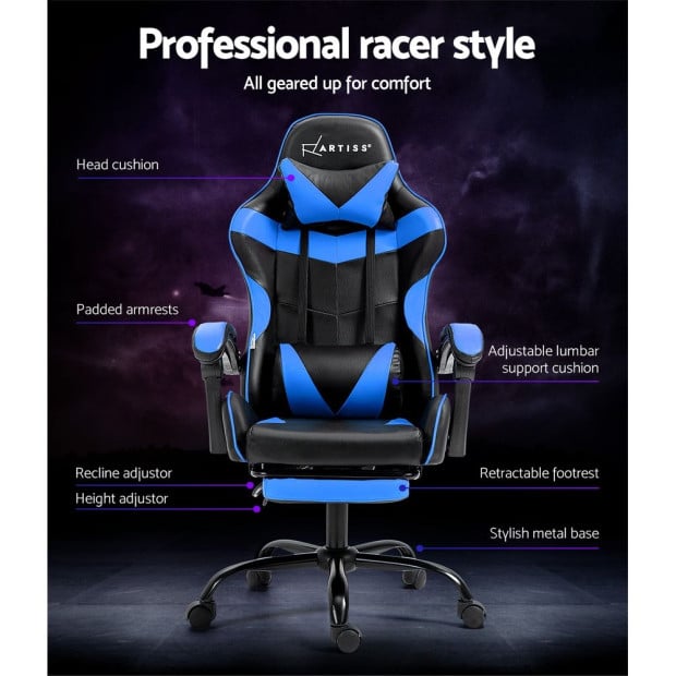 Office Chair Leather Gaming Chairs Footrest Recliner Study Work Blue Image 5
