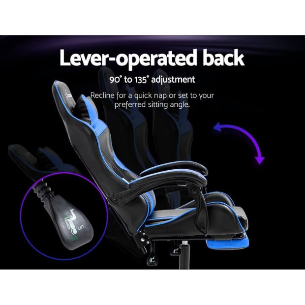 Office Chair Leather Gaming Chairs Footrest Recliner Study Work Blue Image 6