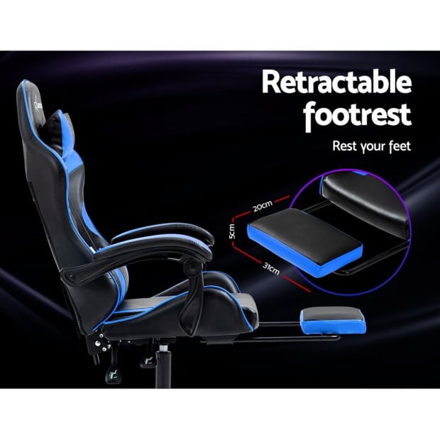 Office Chair Leather Gaming Chairs Footrest Recliner Study Work Blue Image 7