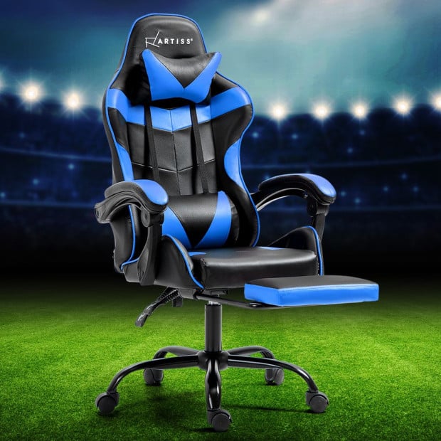 Office Chair Leather Gaming Chairs Footrest Recliner Study Work Blue Image 8