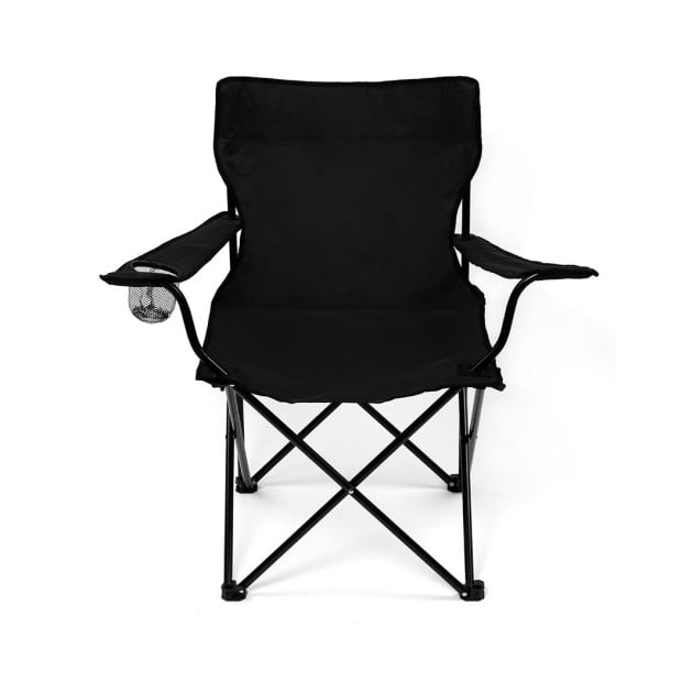 2x Folding Camping Chairs Arm Portable Outdoor Picnic Chair Black Image 2