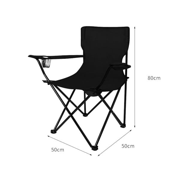 2x Folding Camping Chairs Arm Portable Outdoor Picnic Chair Black Image 3