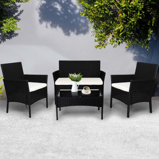 4pc Outdoor Furniture Setting Patio Garden Table Chairs Wicker Seat Image 7