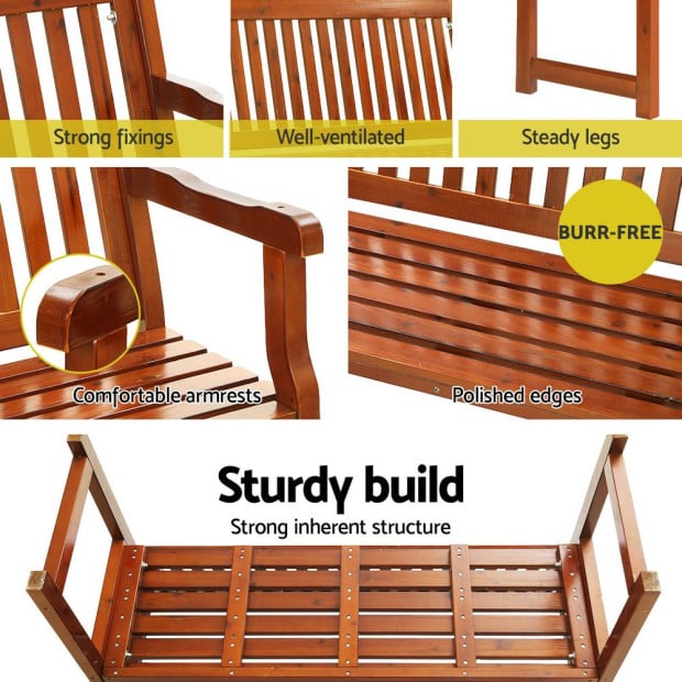 Outdoor Garden Bench Seat Wooden Chair Patio Furniture Timber Lounge Brown Image 6
