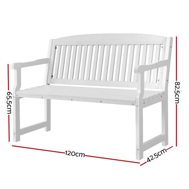 Outdoor Garden Bench Seat Wooden Chair Patio Furniture Timber Lounge White Image 2