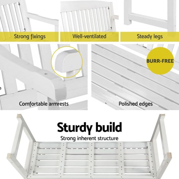 Outdoor Garden Bench Seat Wooden Chair Patio Furniture Timber Lounge White Image 6