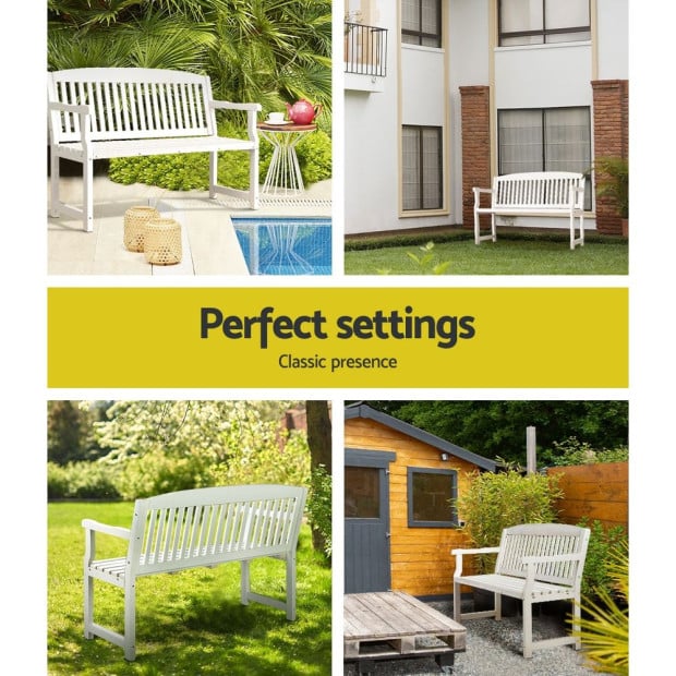 Outdoor Garden Bench Seat Wooden Chair Patio Furniture Timber Lounge White Image 7