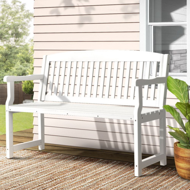 Outdoor Garden Bench Seat Wooden Chair Patio Furniture Timber Lounge White Image 8