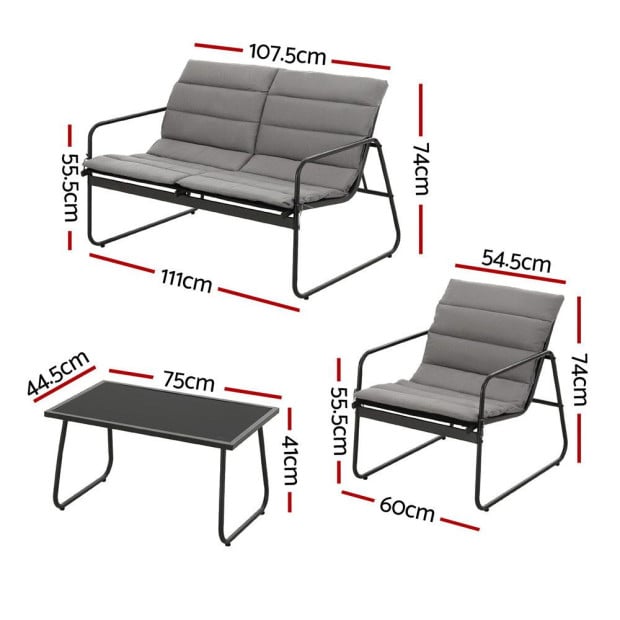 4pcs Outdoor Sofa Set Table And Chairs Cushion Textilene Patio Furniture Image 2