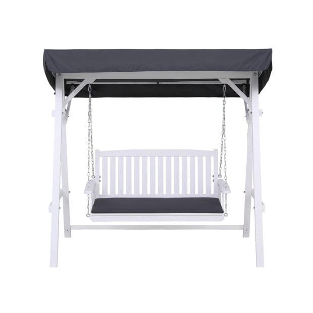 Outdoor Wooden Swing Chair Garden Bench Canopy Cushion 3 Seater White Image 3